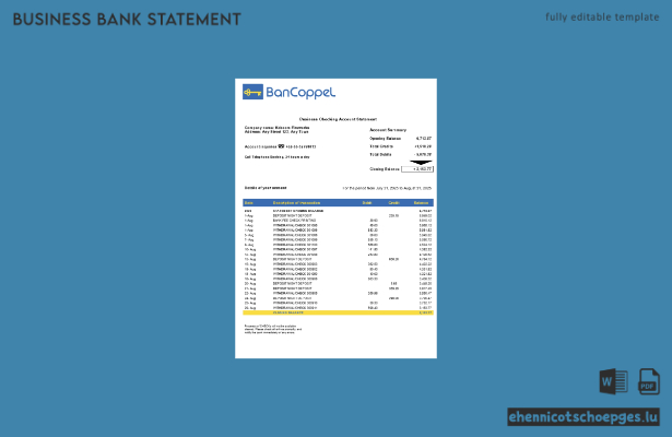BanCoppel-Kontoauszug für Unternehmen (Word- und PDF-Format) – 1 Beispielvorschau